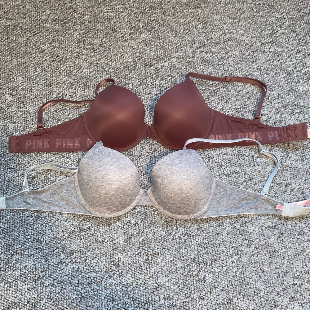 PINK Victoria's Secret Seamless Push-Up Bra - Maroon & Gray (2-Pack)